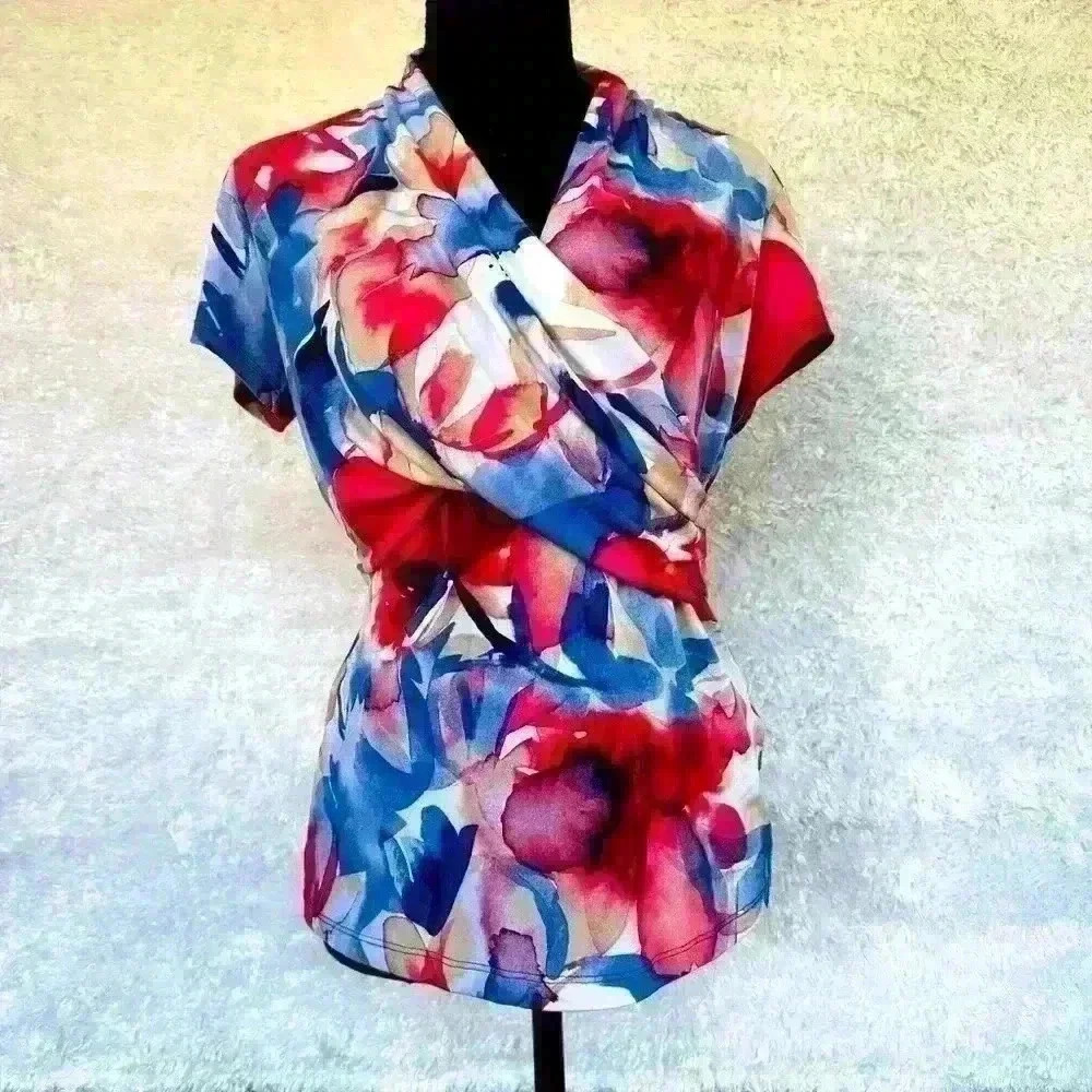 DKNY Colorful Printed Tops Size Small Stretchable D03